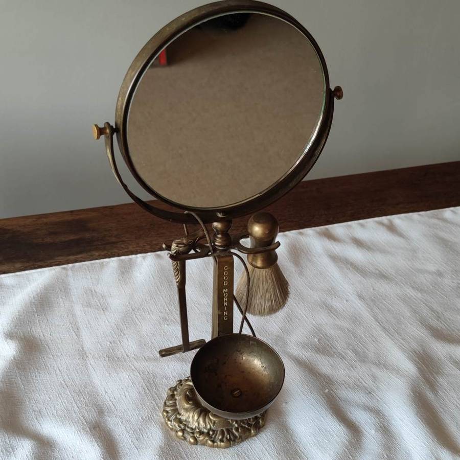 Brass Shaving Stand With Razor Handle And Brush