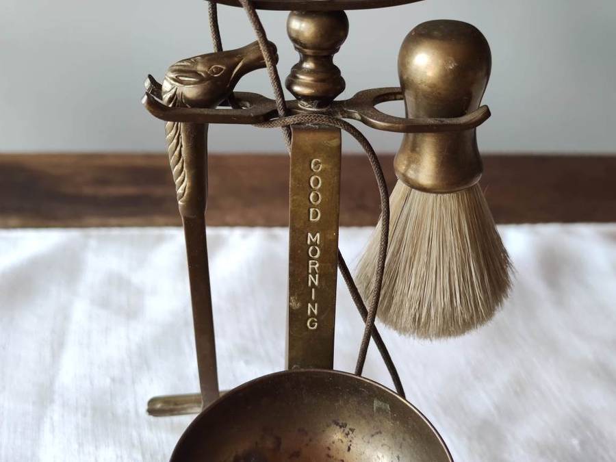 Brass Shaving Stand With Razor Handle And Brush