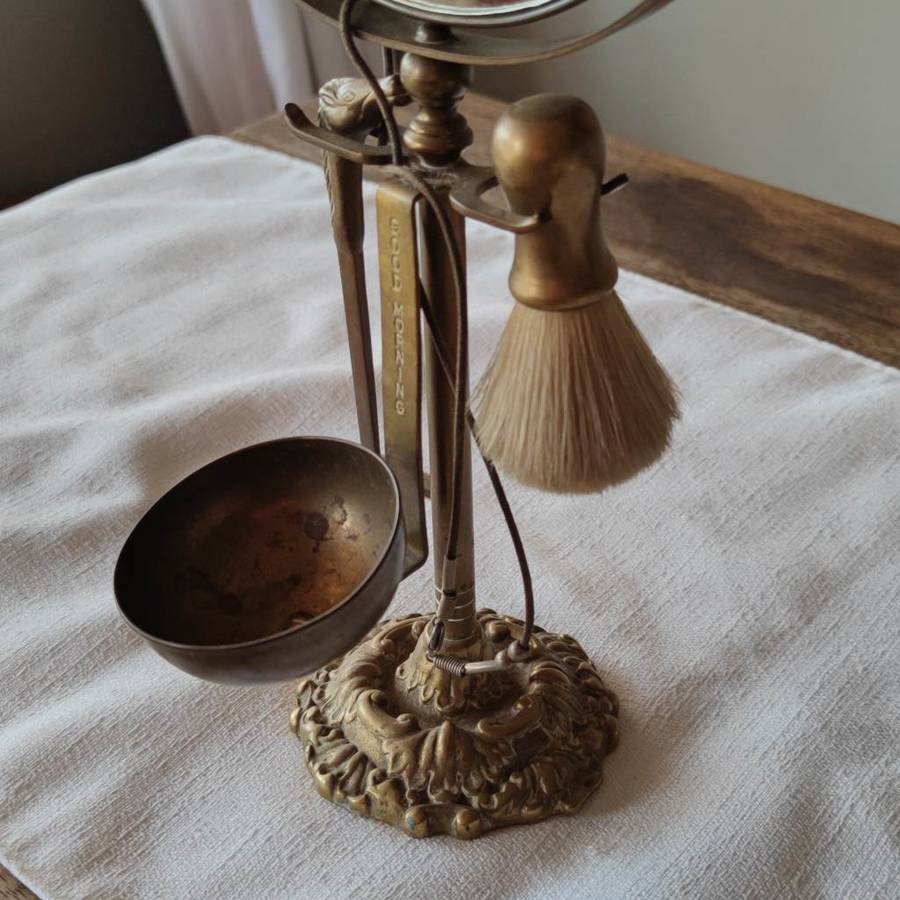 Brass Shaving Stand With Razor Handle And Brush