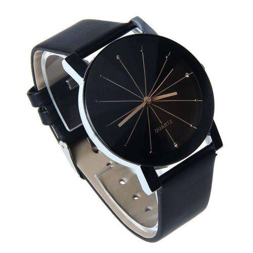Men Women Leather Strap Line Analog Quartz Ladies Wrist Watches Fashion Watch