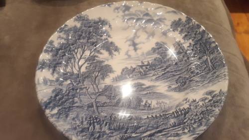 Blue and white Ridgway Meadowsweet plates x3 (25cm)