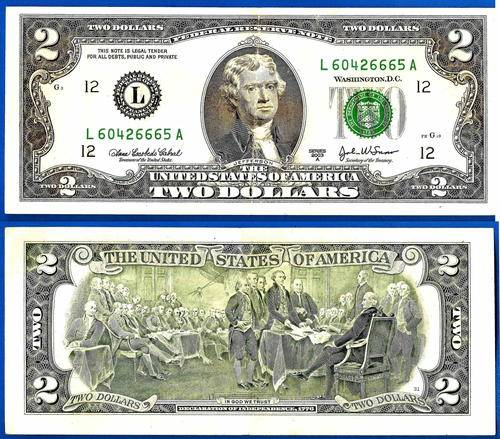 USA 2 Dollars 2003 A Mint San Francisco L12 Suffix A Prefix L Dollars United States America Banknote