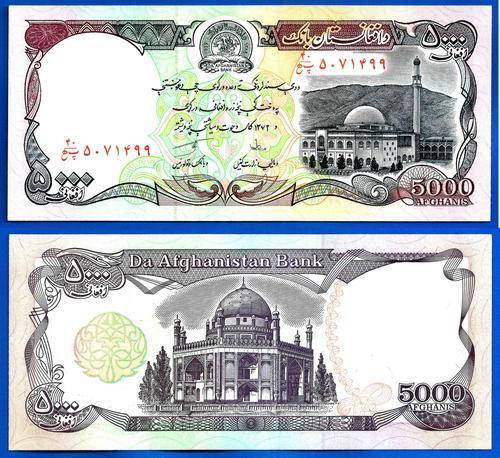 Afghanistan 5000 Afghanis 1993 UNC Afghani Banknote