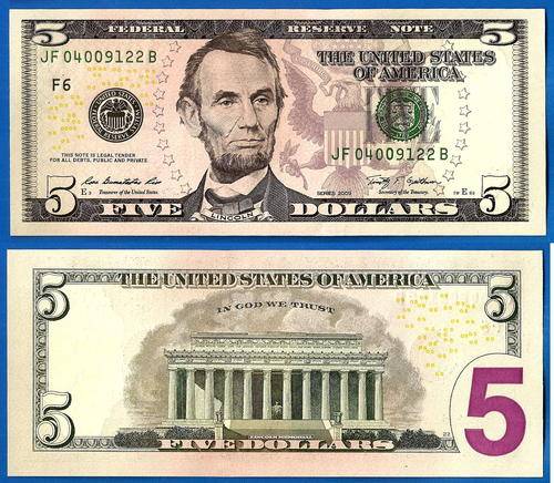 USA 5 Dollars 2009 UNC Mint Atlanta F6 Suffix B Dollar Banknote United States of America