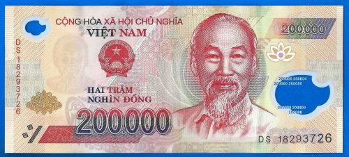 Vietnam 200000 Dong 2018 Prefix DS Boat Asia Polymer Banknote