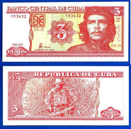 Cuba 3 Pesos 2004 UNCirculated Che Guevara Peso Centavos Caribe America
