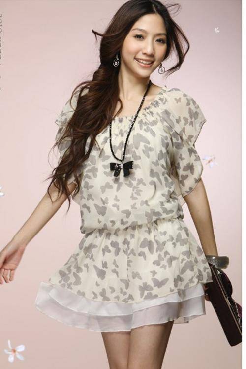 Butterfly  Elastic Waist Dress Grey