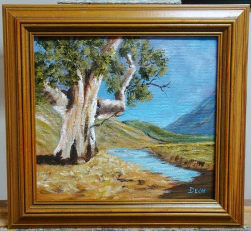 IN THE VELD  -   Original Oil  - by  DEON  - FRAMED - READY TO HANG - Size 305mm x 285mm