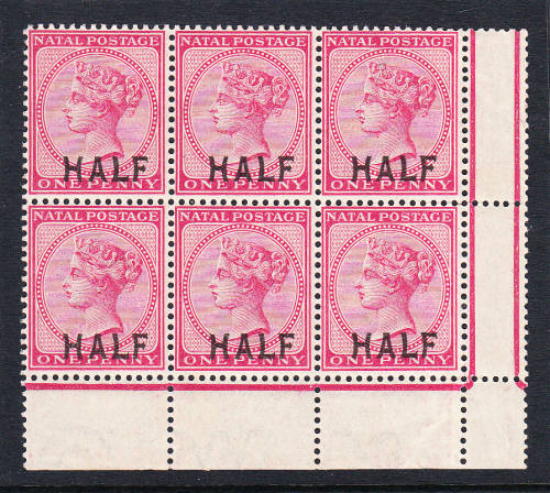 Natal 1895 QV 1d surcharged HALF B6 , MNH           (SACC 108 )