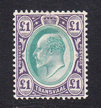 Transvaal 1903 KE £1 green & violet , M/H        (SACC 264 , CV R 7000)