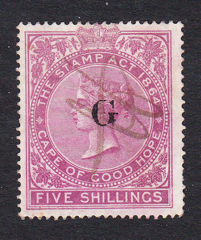 Griqualand West 1876 QV 5s voilet overprinted revenue , used          (BF 46 , CV £10) )