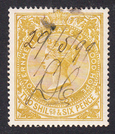 Cape of Good Hope 1885 QV 2/6 yellow orange revenue , used        (BF 117)