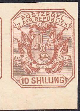 Transvaal 1895 10s pale chestnut imperf plate proof pair , Mint  ( full gum)