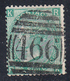 GB 1867-80 QV 1s green (plate 4) , used      (SG 117 , CV £40)