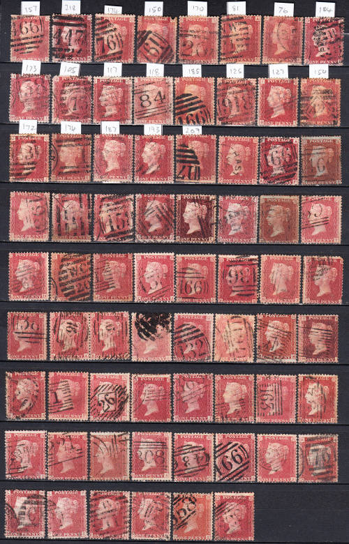 GB 1858> QV 1d Penny red lot, used