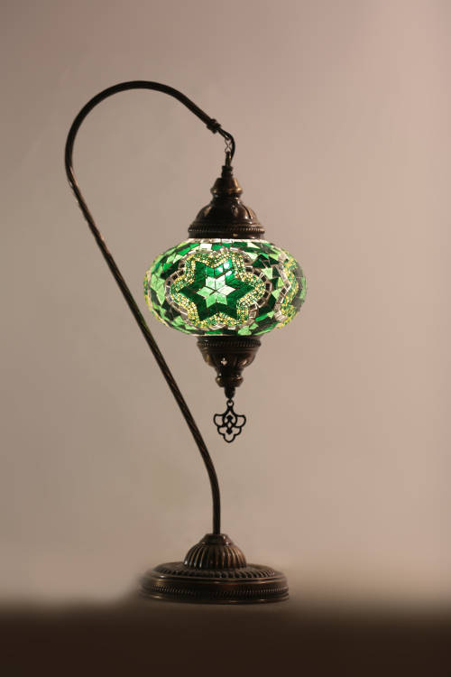 Dare to Be Epic: Turkish Handmade Mosaic Swan Neck Lamp Light - Green