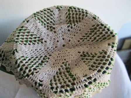 Vintage Beaded Milk Cosie with Green & White Beads