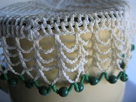 Vintage Beaded Milk Cosie with  Green Beads