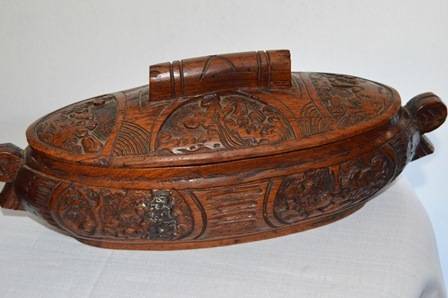 Beautiful Carved Boat Shaped Chinese Wooden Box with Lid -for Tom Only