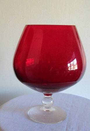 Mid Centuary  Ruby Red Venetian Goblet  Vase with Ball Stem