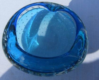 Vintage Murano Ashtray/Bowl Turqoise Bubble