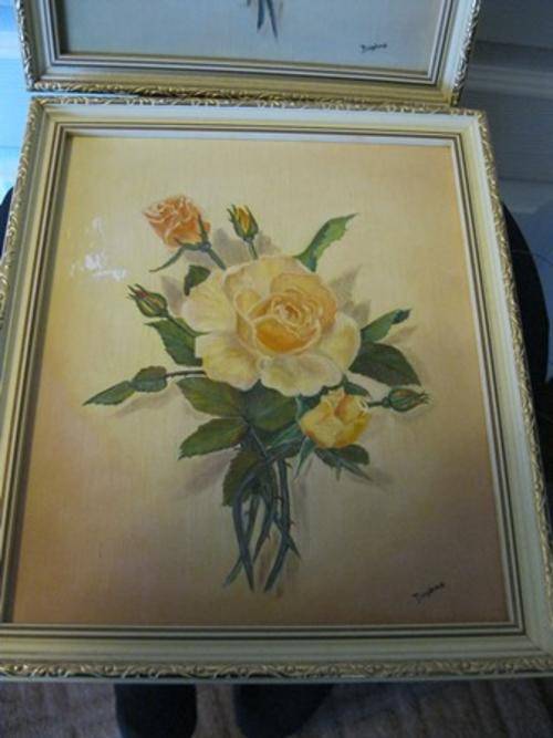 Beautiful Pair of Rose Paintings Oil on Board