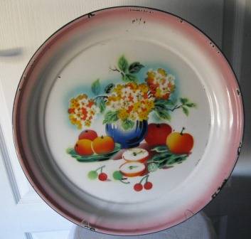 Large Enamel Platter/ Tray Decorated with Fruit