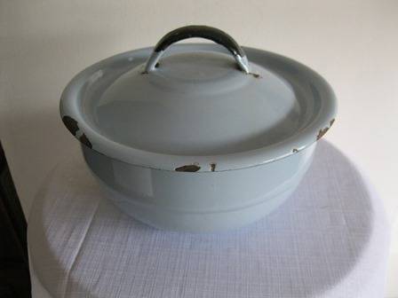 Vintage Enamel  pale Blue l Bowl with Lid