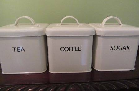 Enamel Sugar , Coffee & Tea Cannisters