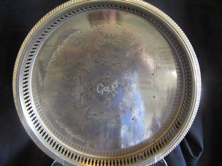 Round EPNS Gallery Tray Chased Design