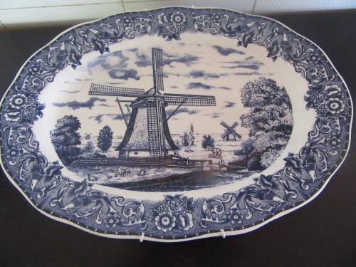Genuine Staffordshire  Burslem England Blue & White Large Platter