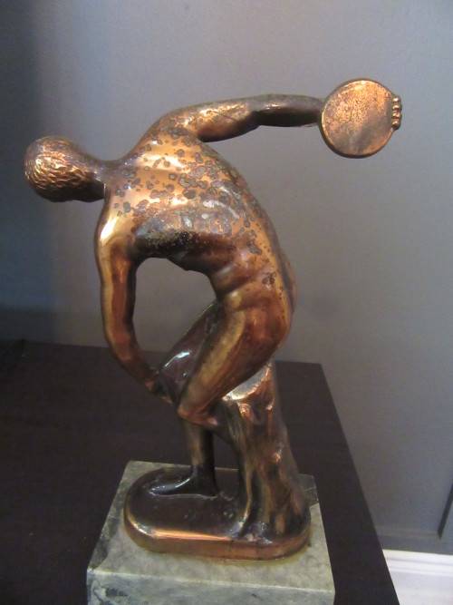 Greece Discobol Mitamel Statue Cast Copper on Marble Base