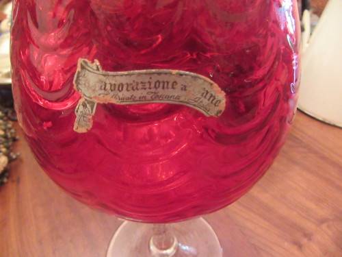 Retro Style Red Stemed Venetian Glass Vase