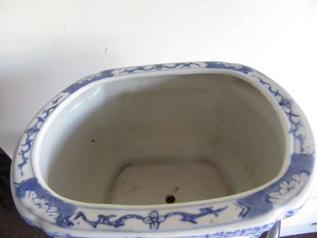 Chinese Blue & White Oval Jardinier