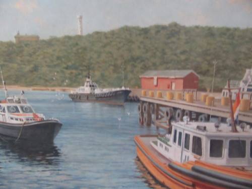 RA Campbell Painting From Durban Harbour Overlooking the Bluff Lighhouse Framed