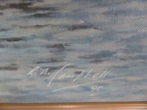 RA Campbell Painting From Durban Harbour Overlooking the Bluff Lighhouse Framed