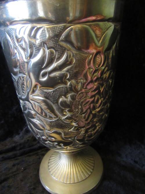 Large Silver Plate RepousseFlower Design Wine Cooler / Vase