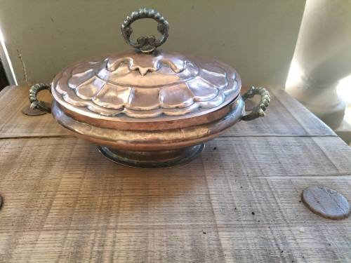 Medium Size Copper Taureen with Lid and Side Handles