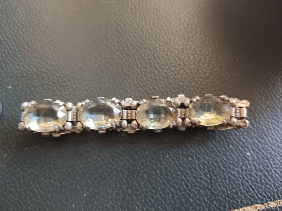 Vintage Silver Tone Citrine Glass Cocktail Bracelet