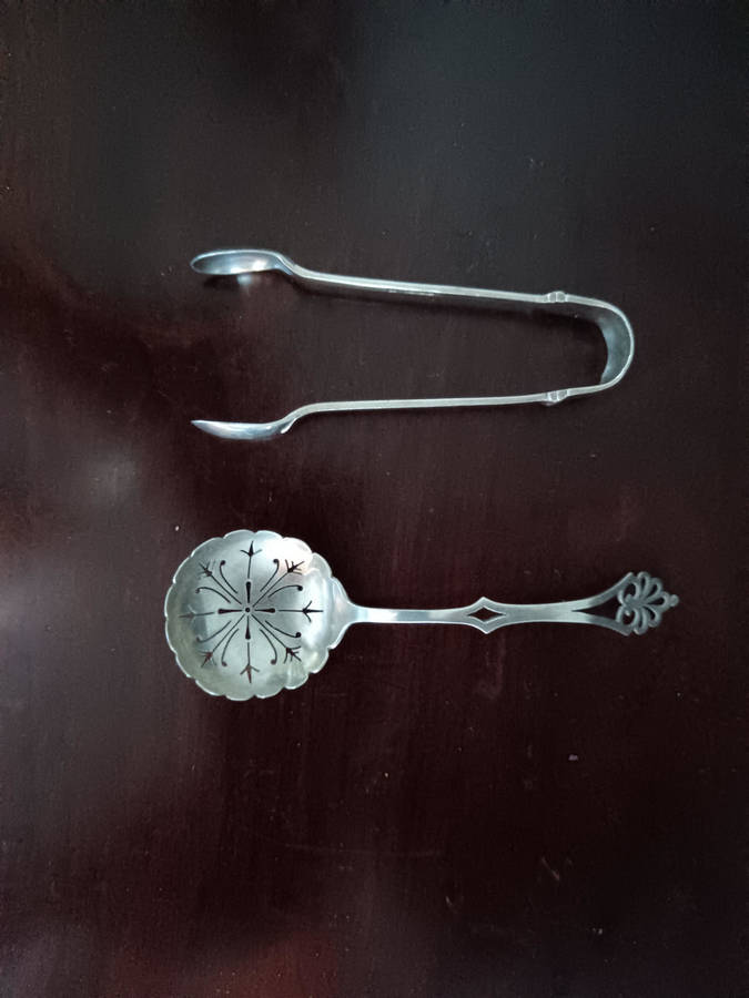 Sheffield Silver Sugar Spoon & Sugar Tongs