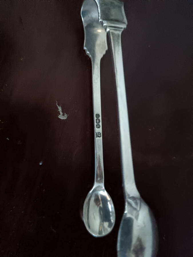 Sheffield Silver Sugar Spoon & Sugar Tongs