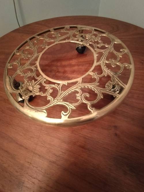 Vintage Brass Rolling Plant Stand  with Brass Castors