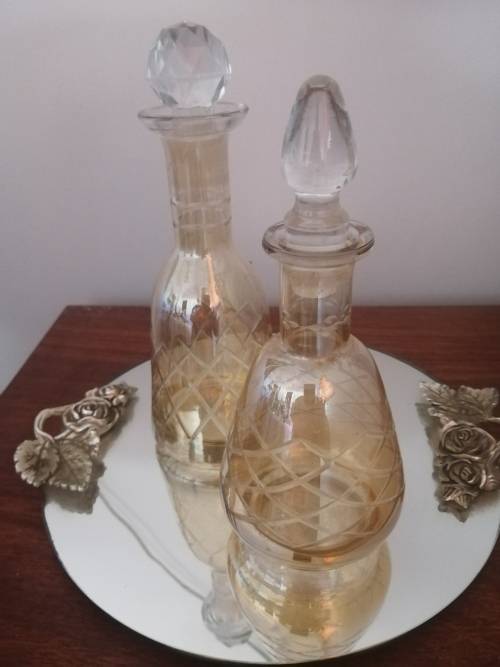 Pair of Champaign Colored Glass Perfume Bottles