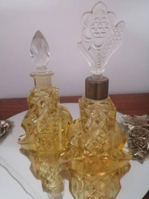 Pair of Bohemian Crystal Amber Perfume Bottles