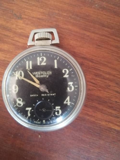 Vintage Westclox Scott Shock Resistant Mechanical Wind up Pocket Watch (working)