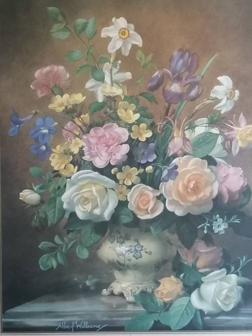 Iris, Narcissi and Roses Framed Print By Albert Williams