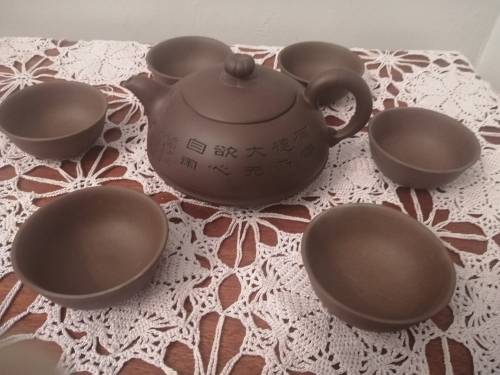 Yixing Zisha Teapot & 6 Bowls