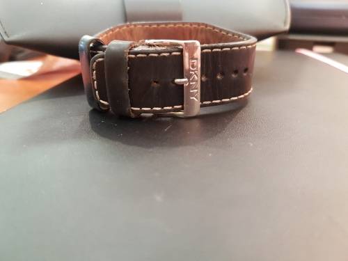 Ladies DKNY black leather strap watch