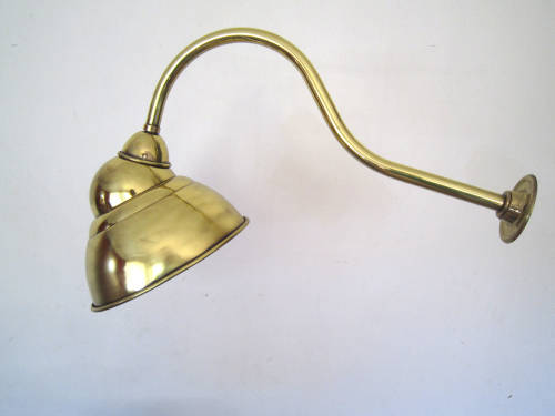 Swan neck brass pub/shop lights (a pair).