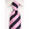 100% SILK STRIPED PINK & GREY NECK TIE + MATCHING HANKIE + MATCHING CUFFLINKS - FREE SHIPPING!!!!